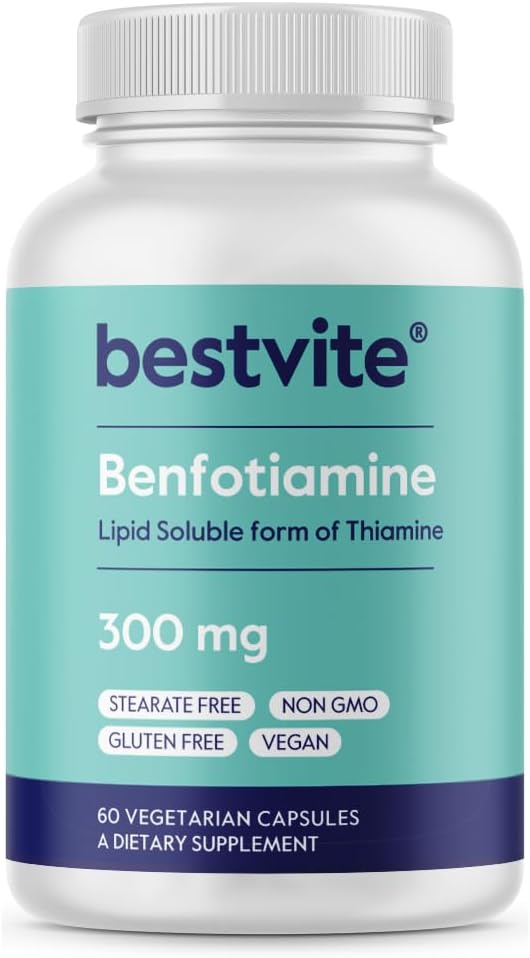 Benfotiamin 300mg (60 vegetariske kapsler) Ingen stearater - Ingen silikonedioxid - Vegan - Ikke GMO - Gluten Free