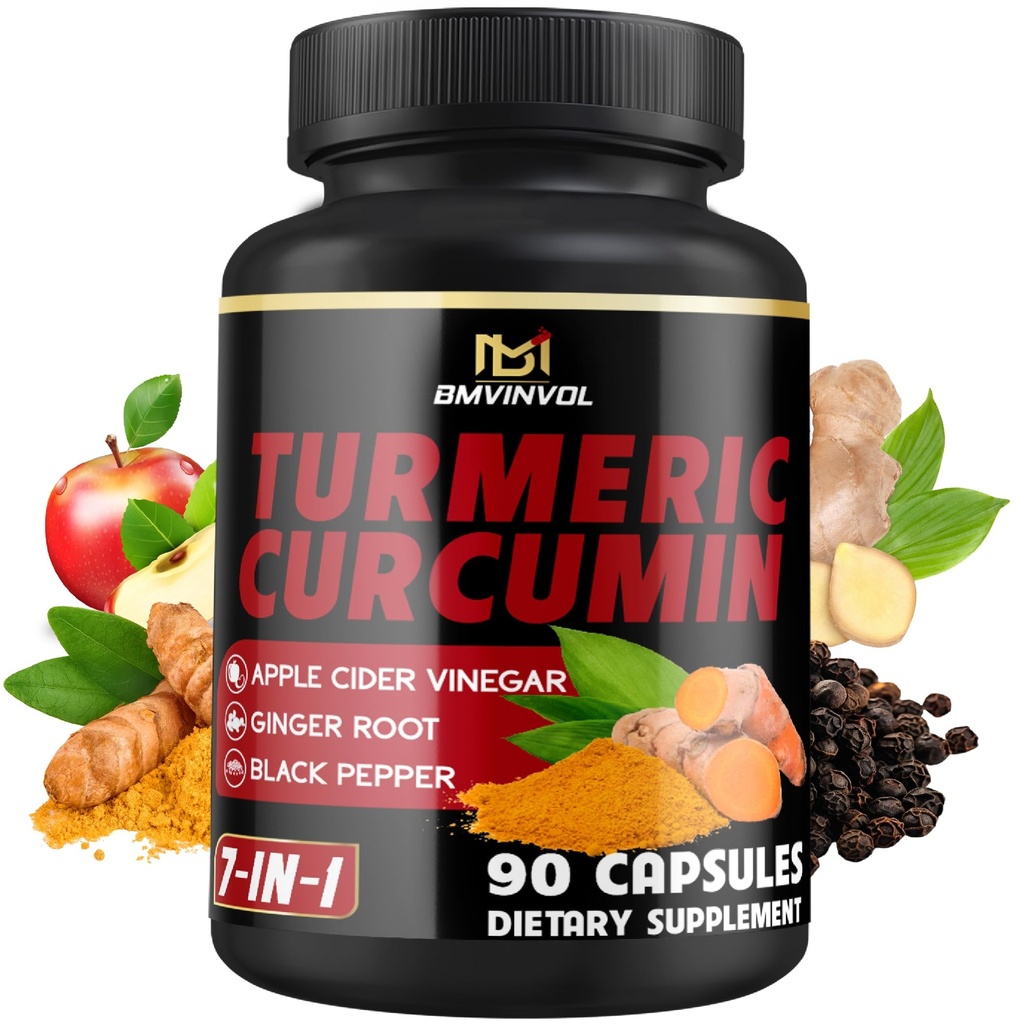 Gurkemeje supplement - 95% Curcuminoider med Ingefær, Apple Cider Vincipeter, Sort Pepper - 90 Greve - 3 Måned Supply