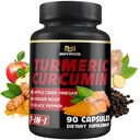 Gurkemeje supplement - 95% Curcuminoider med Ingefær, Apple Cider Vincipeter, Sort Pepper - 90 Greve - 3 Måned Supply
