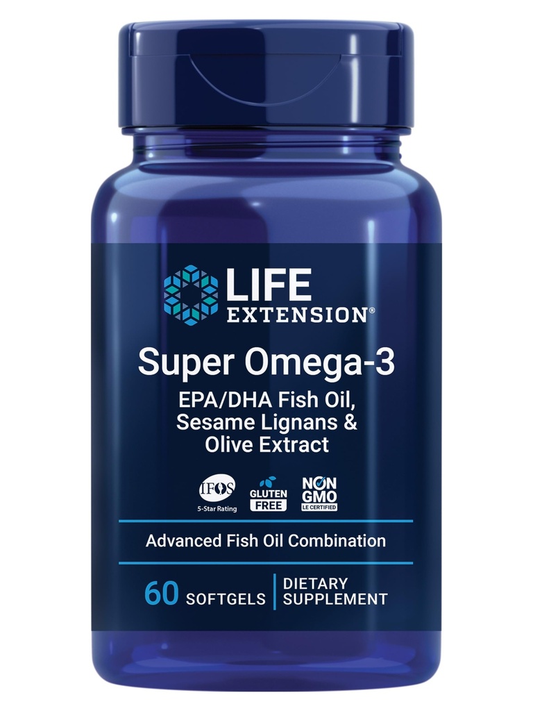 Life Extension Super Omega-3 EPA / DHA Fish Oil, Sesame Lignans & Olive Extract - Heart Health, Brain Health, Inflammation Health Support, Cholesterol Health Support, Gluten- Free, Non- GMO, 60 Softgels