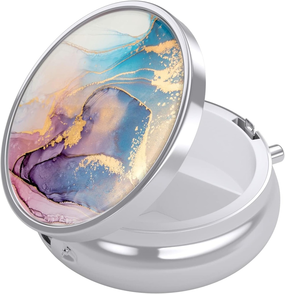 Nipichsha Pill Box, Lille Pill sag for purse & Pocket, Cute Travel Medicine Organizer, Portable Medicine Container Holder til at holde vitaminer, Medicin, Fish Oil & Supplement, Ink Pink Marble