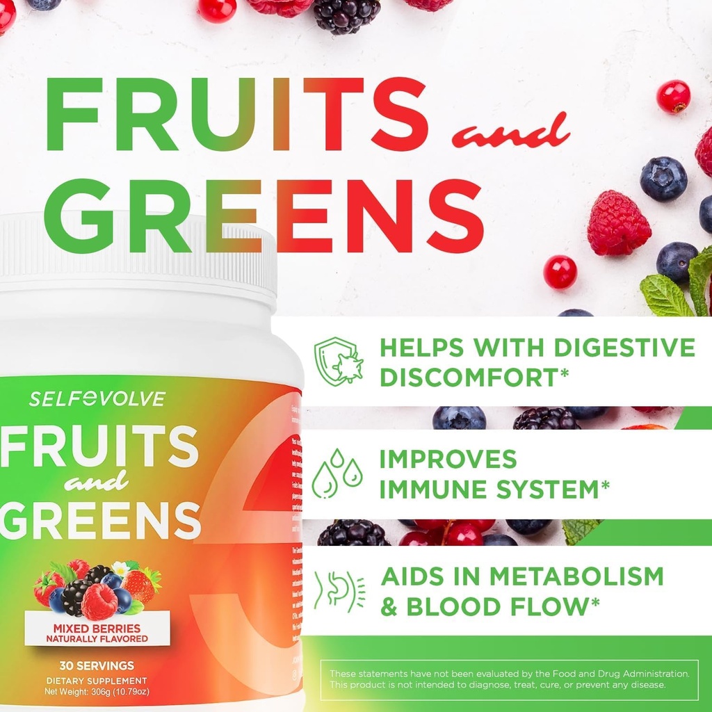 Frugt og grønt økologisk probiotisk pulver: 30 Servering til mænd og kvinder. Vegansk med 10 Millioner CFU 'er, Spirulina, Kale, Spinat, Chlorella, Elderberry, Digitale Enzymer - Probiotika
