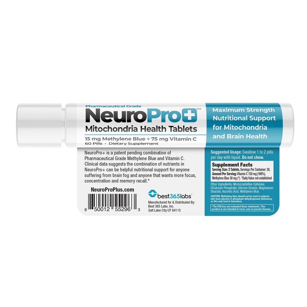 NeuroPro + - methylen blå og C kompleks - maksimal styrke Mitokondrier supporttablets - Hurtig fungerende mental Clarity Support - 60 tabletter