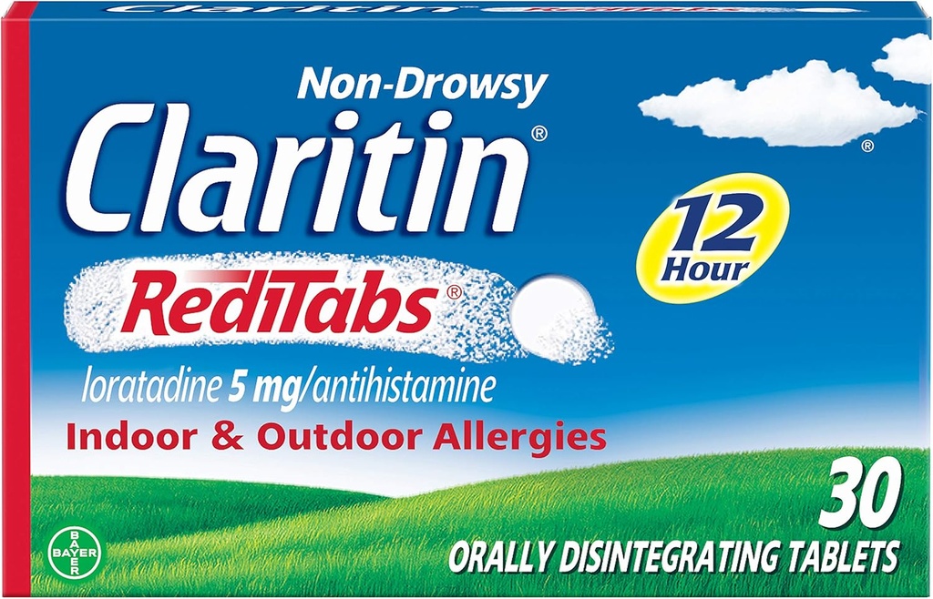 Claritin RediTabs 12 timers allergimedicin, non- Drowsy receptpligtig styrke Allergi Relief, Loratadin Antihistamin tabletter, 30 Greve, pakke med 2
