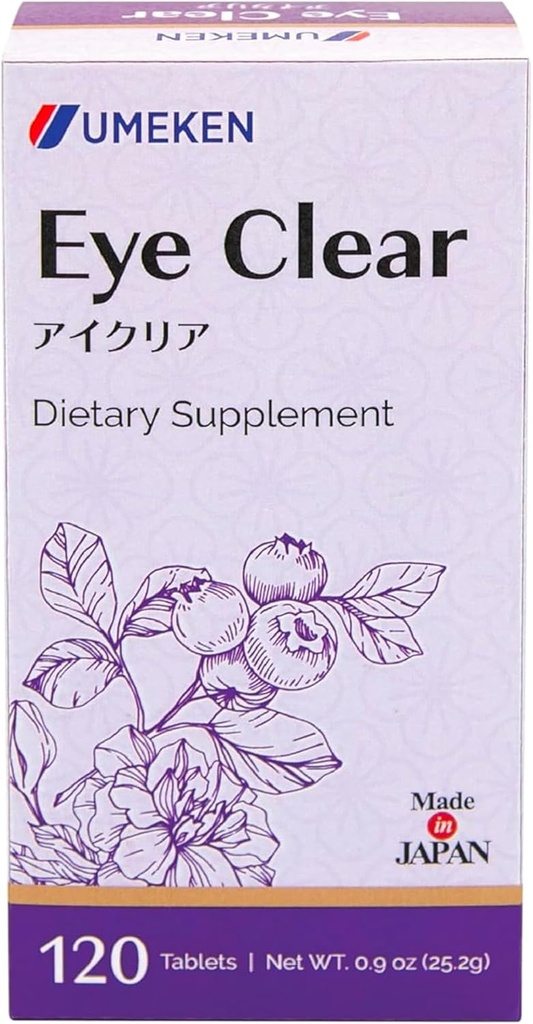 Umeken Eye Clear Kosttilskud, Blåbær Uddrag, Lutein, Zeaxanthin, Ginkgo, Vision Kosttilskud til voksne, Eye Vitaminer, 2 Måneder Supply, 120 Tablets, Pack of 120