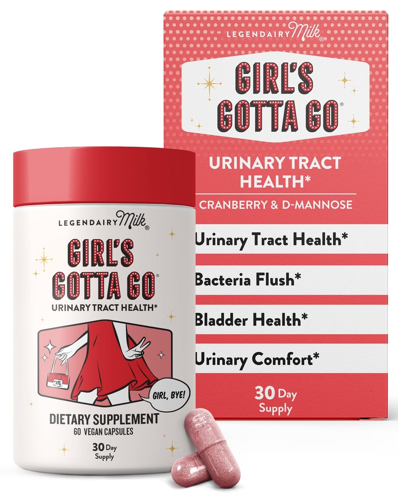 Legendairy Milk Girl 's Gotta Go ™ - UTI Support - Urinary Tract Health for Women - UTI Relief for Women with Sugar- Free Cranberry and D- Mannose, 30 Serveringer