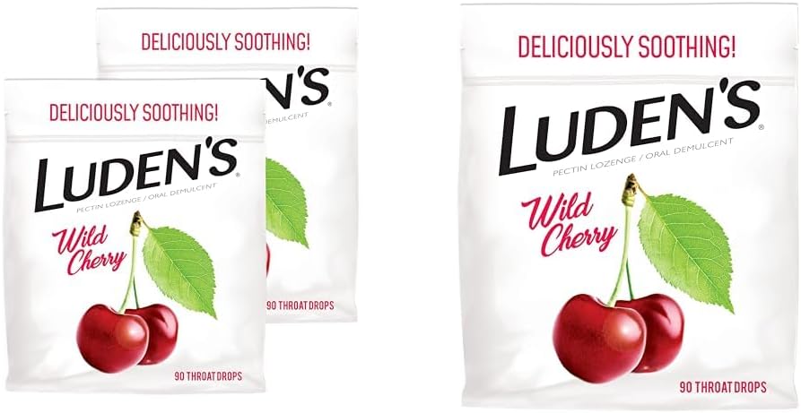 Ludens Wild Cherry Throat Drops, pakke med 2, 90 Drops Hver for Sore Throat Relief