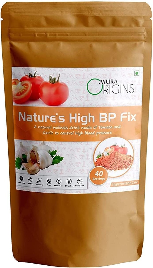 BETT AYURA Origin Nature 's High BP Fix, Urte supplement til at hjælpe lavere højt blodtryk, Hypertension Relief, understøtter hjerte sundhed, Lavet med Pure Tomato og hvidløg pulver, 200 Bedste