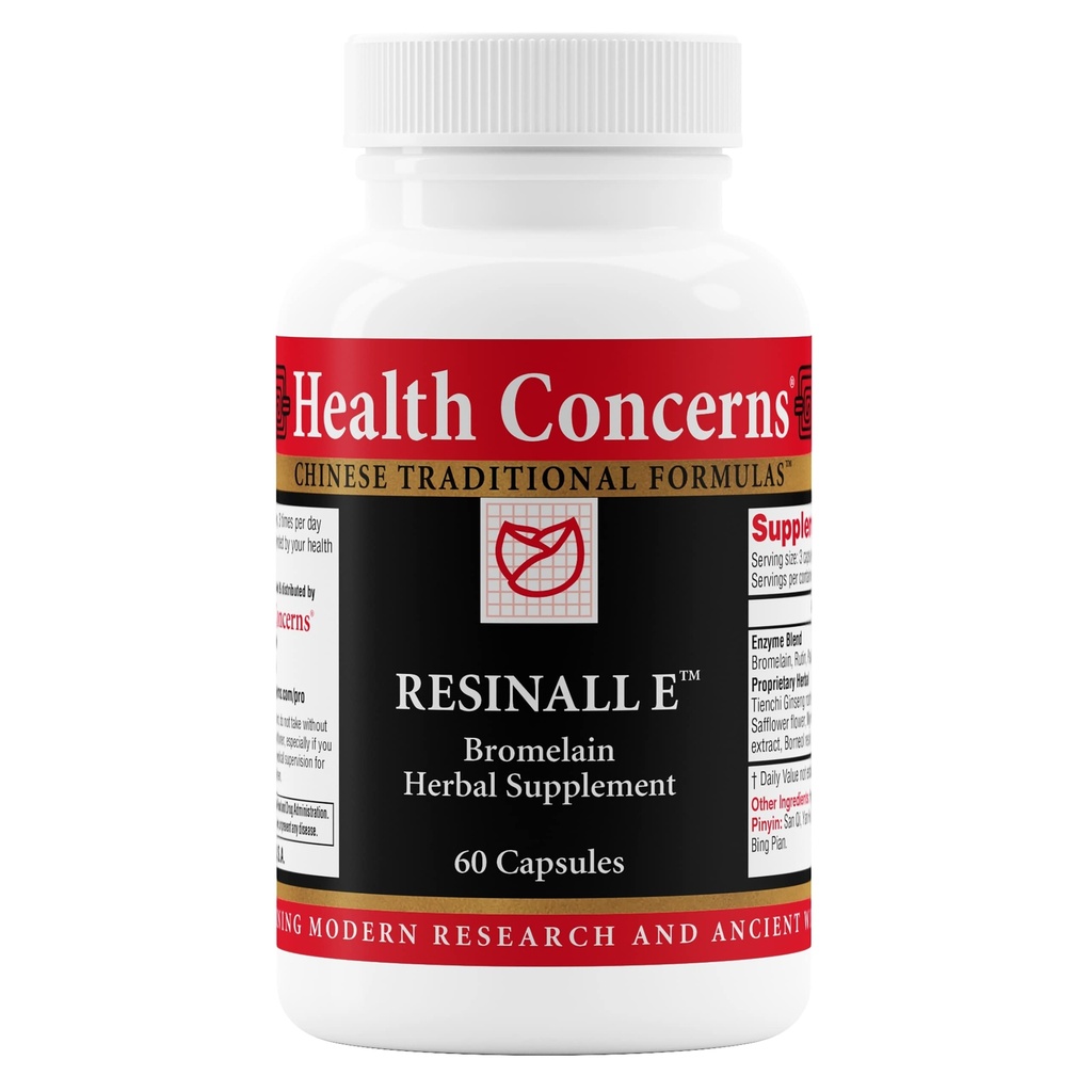 Sundhed Bekymringer Resinall E - Bromelain Herbal supplement til Bruising, Hævelse og skader Inddrivelse - Natural Enzyme Blend med urter - Rutein, Ginseng, Papain - Post Kirurgi Support - 60 Kapsler