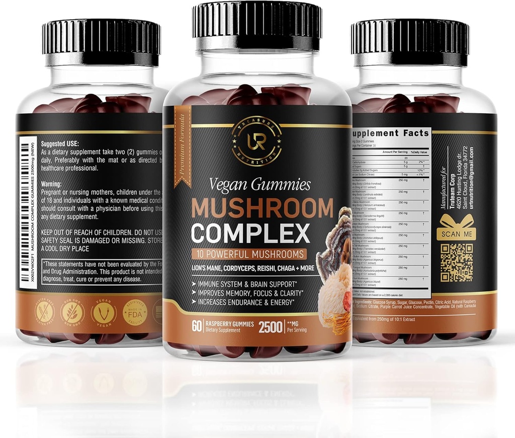 Mushroom Gummies Note 124; 10 Mushroom Supplement 124; 2500mg