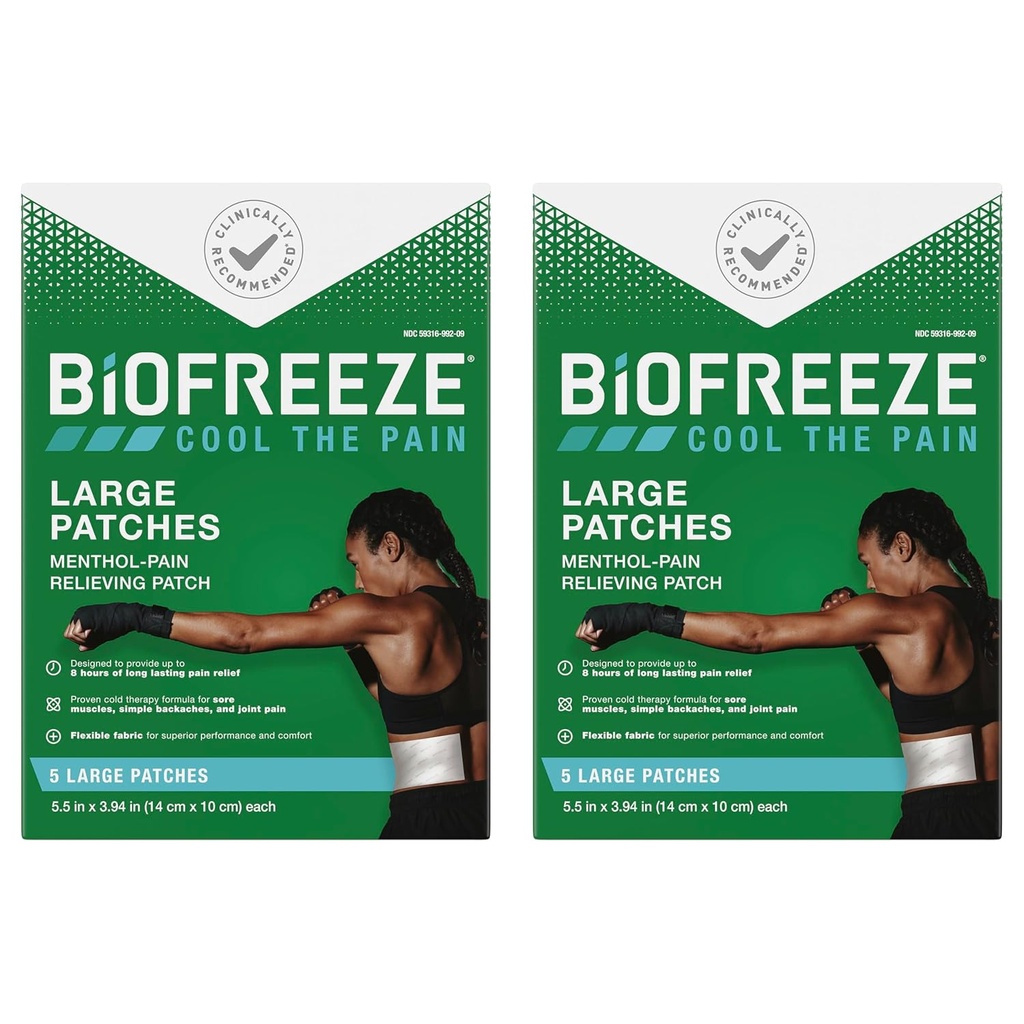 Biofreeze Smerte Relief Patches, Gigt Smerte Reliver, Knæ- og lændesmerter Relief Patch, Sore Muskel Relief, Neck Smerte Relief, 2 Pack (5 Biofreeze Menthol Patches)
