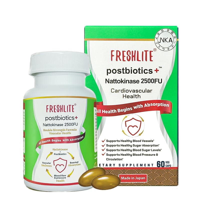 FRESHLITE 2500FU Premium NSK- SD Natokinase & Vegan Postbiotika til Cardiovaskulær Support 124; Blodtryk, Cholesterol & Heart Health