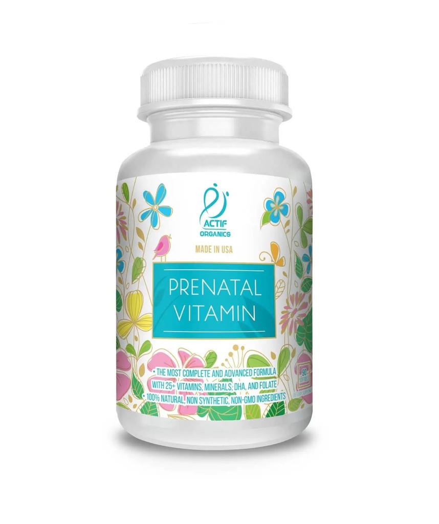 Actif Organic Prenatal Vitamin med 25 + Organic Vitamin, 100% Natural, DHA, EPA, Omega 3, og Organic Herbal Blend - Non- GMO, 90 Greve