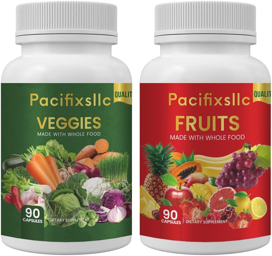 Fruit and Vegi Capsules 100% Natural superfood Natural Energy Level for Men and Women, Set of 2, 180 count-90 & Fruit 90 Veggies