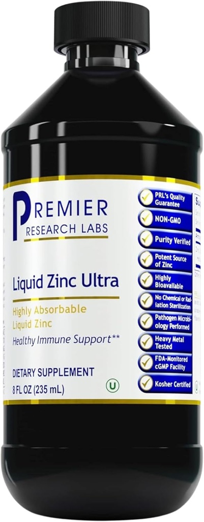 Premier Research Labs Liquid Zink Ultra Supplement - for immunforsvar & Well- At være for voksne og børn - Højt Absorbable Drops - Bruges til hurtig analyse af Zink status - 8 fl oz
