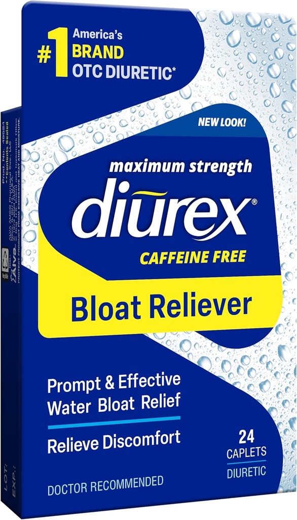 Diurex Kaffe- Gratis Bloat Relief, Maksimal styrke, Relieve Vand Bloat Diskomfort, Op til 6 Timer Relief, 24 Tæl
