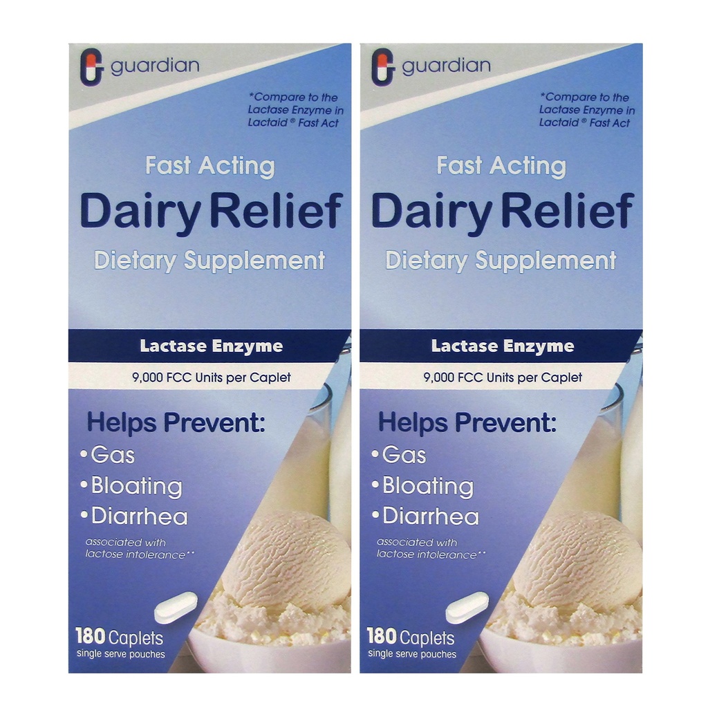 Guardian Dairy Relief Fast Actioning Lactase, 360 Caplets, 9000 FCC Maksimal styrke, Lactose Intolerance Pills, Lactase Enzyme Supplement (360 CT)