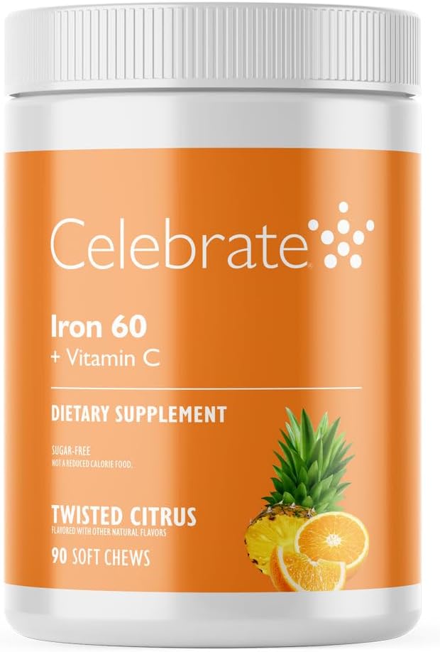 Fejre Vitaminer jerntilskud med 60mg jern & vitamin C - Citrus Chewables for Bariatric Patienter, Gastric bypass & Sleeve Gastrectomy Support - 30 tabletter til post- kirurgi sundhed vedligeholdelse