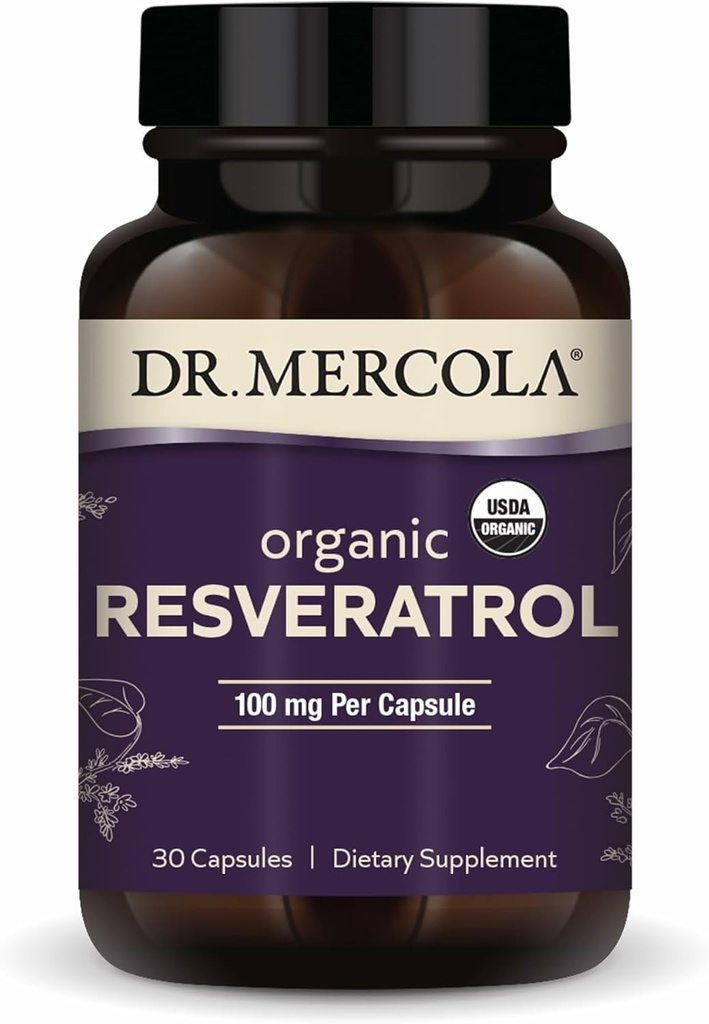 Dr. Mercola Organic Resveratrol - 100 mg Cellular & Cardiovascular Support - 99.9 Percent Trans-Resveratrol - from Japanese Knotweed - 30 Capsules (30 Servings)