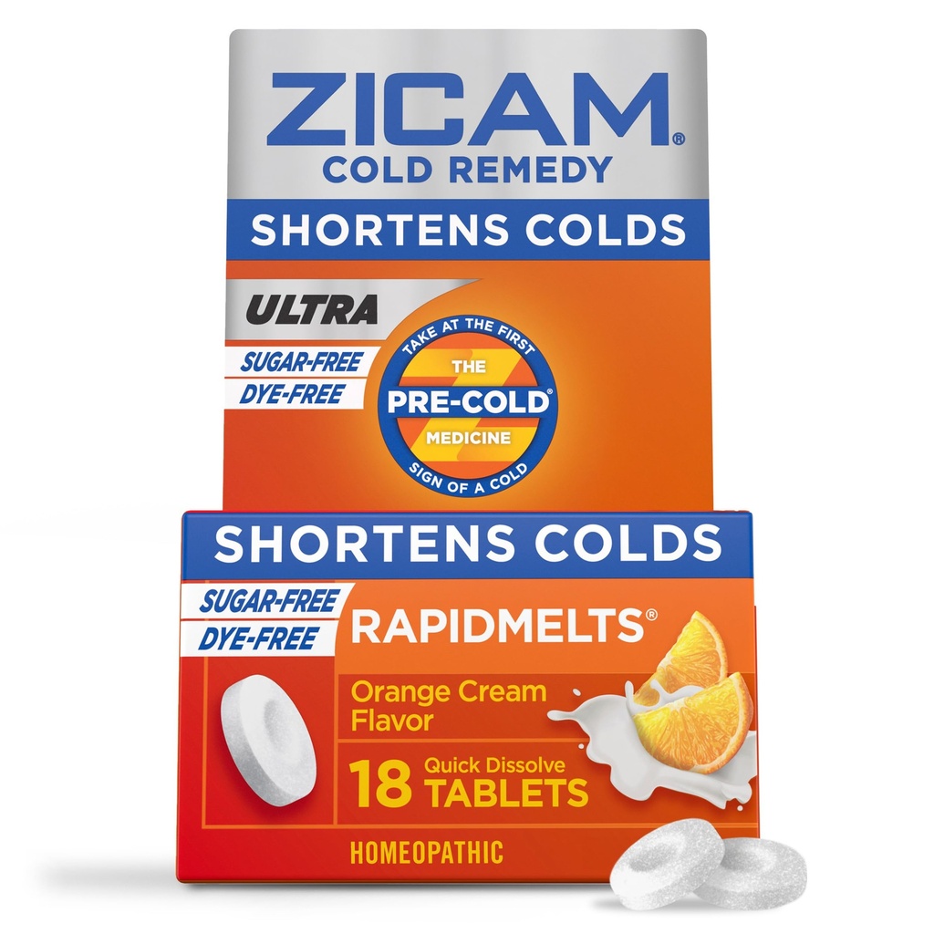 Zicam Ultra Cold Remedy Zink Rapidmelts, Orange Cream Flavor, Homøopatisk, Cold Shortening Medicine, Shortens Cold Varighed, Sugar- Free, Farveløs - Free, 18 Greve