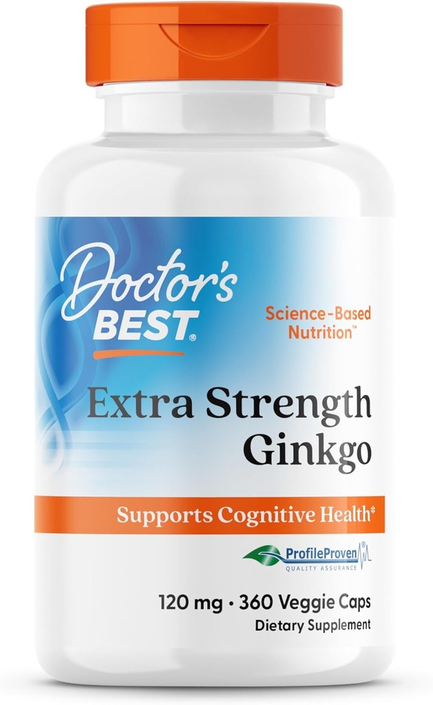 Doctor 's Best Extra Strength Ginkgo, Non- GMO, Vegan, Gluten Free, Soy Free, Promoes Mental Function and Memory, 120 mg, 360 Greve (pakke med 1)