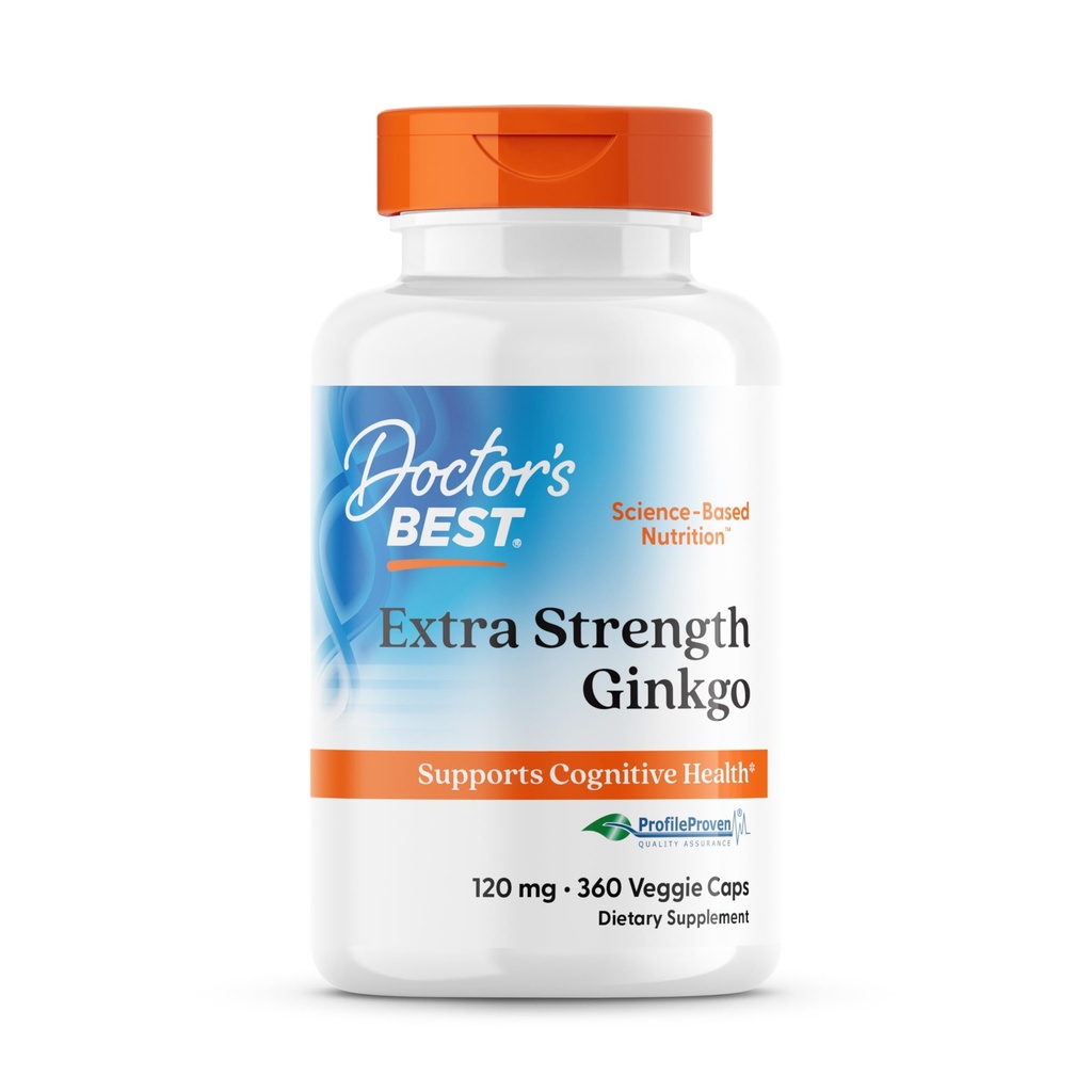 Doctor 's Best Extra Strength Ginkgo, Non- GMO, Vegan, Gluten Free, Soy Free, Promoes Mental Function and Memory, 120 mg, 360 Greve (pakke med 1)