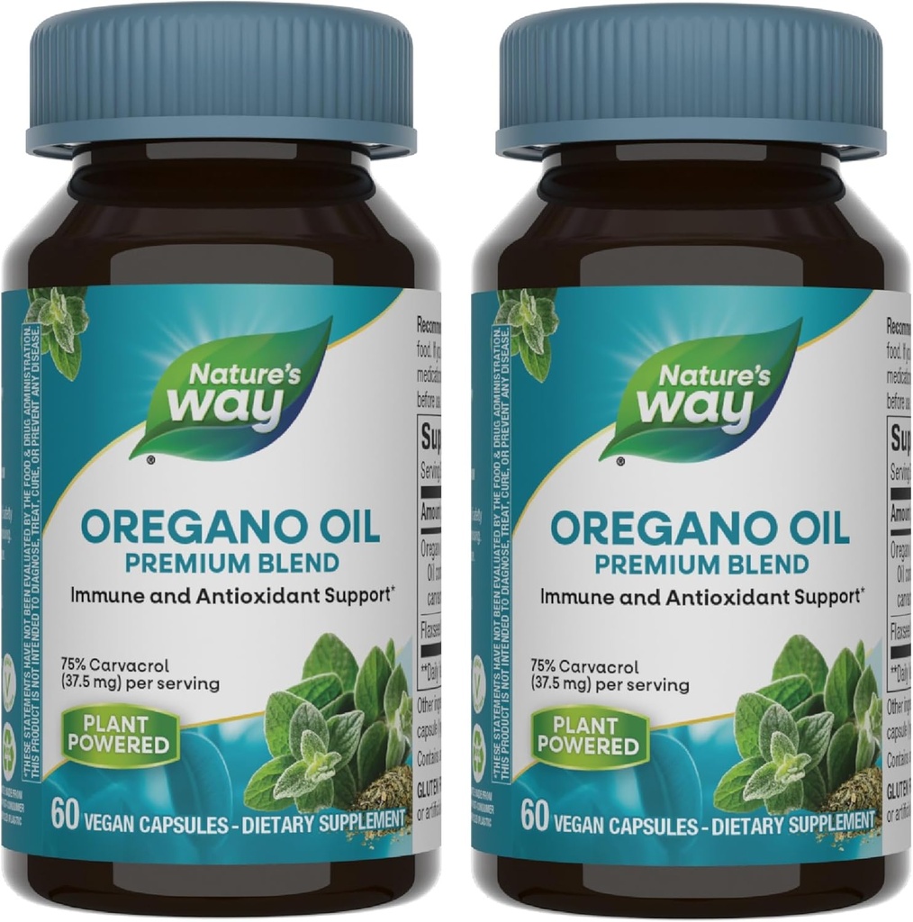 Nature 's Way Oregano Oil - immunsupporttillæg * - 75-85% Carvacrol - Gluten Free - 60 Vegan Kapsler (2 Pack)