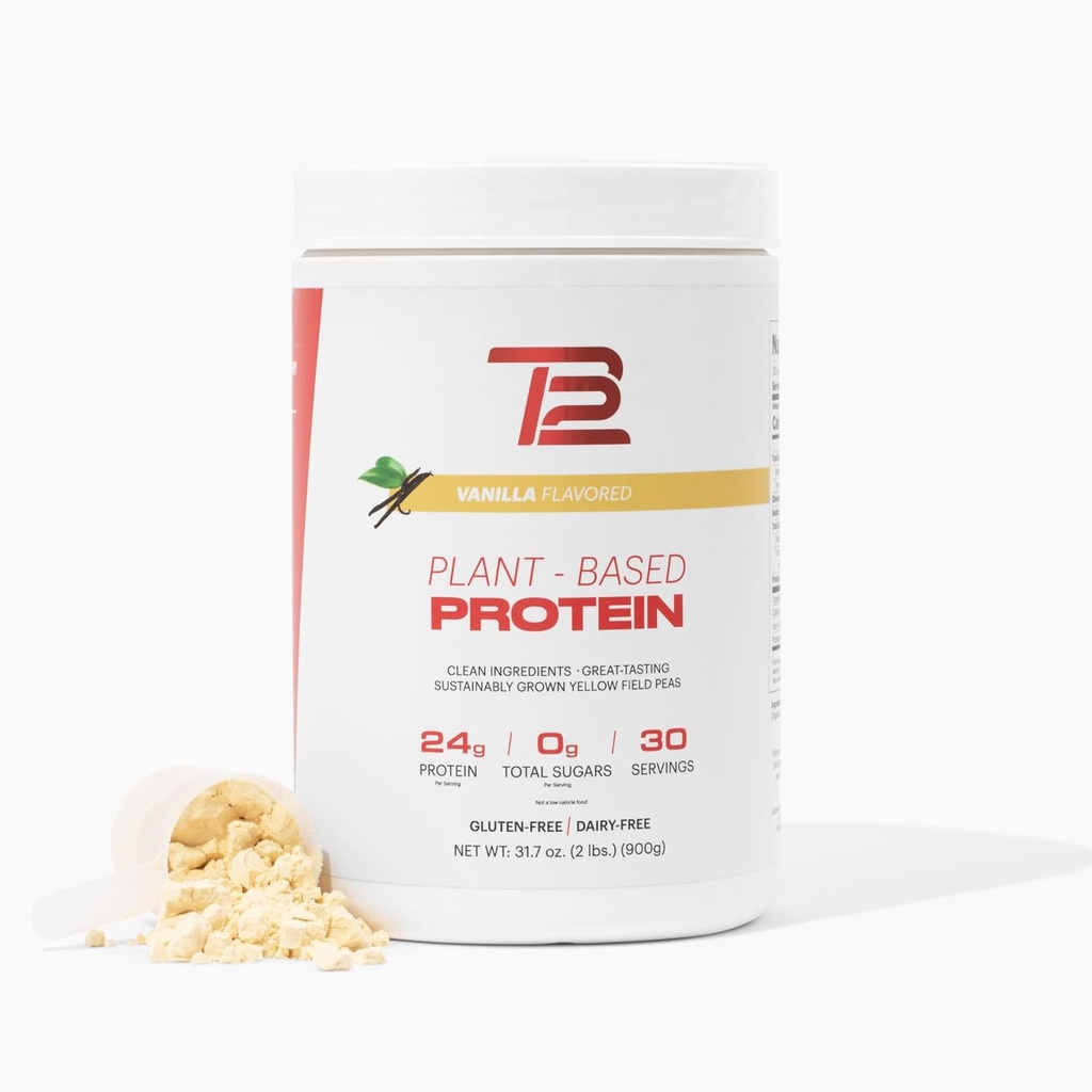 TB12 Plantebaseret protein pulver af Tom Brady, 24g Vegan Pea Protein, Low Sugar, Low Carb, Non- GMO, Meal Erstatning, Keto Friendly, Paleo, Sugar Free, Vanilla Flavor (30 Servere / 2.12lbs)