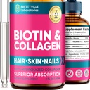 Flydende Collagen & Biotin til kvinder - 30000mcg hårvækst kompleks - Lavet i USA - Hydrolyseret Collagen & Biotin olie til hårvækst, sund hud & negle - Vegan Collagen & Biotin Kilde - 2 fl oz
