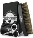Beard Brush For Mænd & Beard Comb Set w / Mustache Saks Grooming Kit, Natural Vildsvin Brittle Brush, Dual Action Wood Comb, Og Rejsepose Great til jul gave