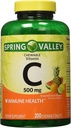 Spring Valley - C-vitamin Multiple Fruit Flavors 500 mg, 200 tyggetabletter (2 Pack) + 1 Mini Travel Pill Container med Keychain (Farver May Vary)