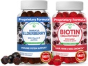 Lunakai Biotin & Elderberry Gummies Bundle - Gummy for hårvækst, hud glød og stærkere negle med C-vitamin og E - immunsupporttilskud til voksne og børn