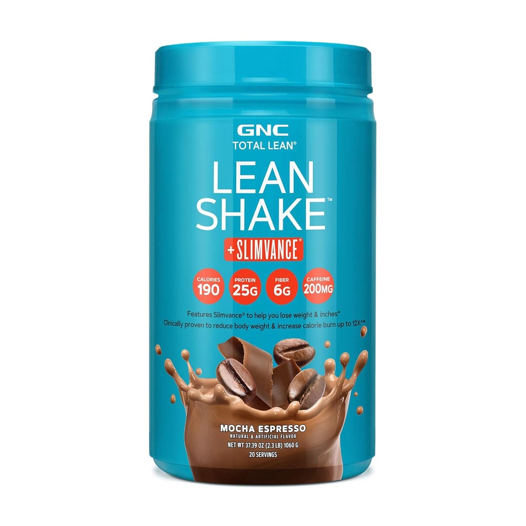 GNC Total Lean, Lean Shake + Slimvance, vægttab protein pulver med 200 mg koffein, Mocha Espresso, 20 Servere