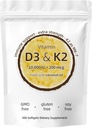 D3- vitamin K2 tillæg, 10000 IE D3 + 200 MCG K2, 300 Softgel, ikke- GMO, Gluten- fri