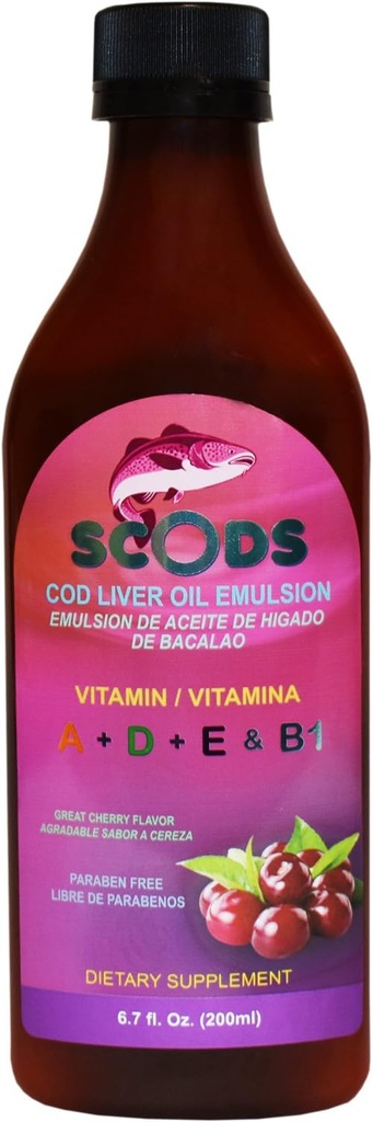 Emulsion de skoder Cereza Cod Lever Oil Emulsion Cherry 200ml vitamin A + D + E & B1