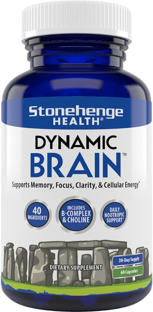 Stonehenge Health Dynamic Brain Supplement - Hukommelse, Fokus, & Clarity- Formuleret med 40 unikke Nootrope Ingredienser: Cholin, Phosphatidylserin, Bacopa Monnieri, og Huperzine A