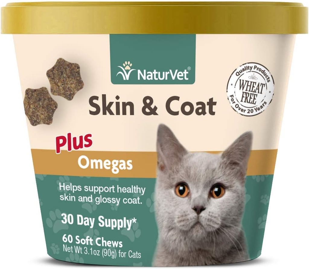NaturVet - Skin & Coat Plus Omegas til Katte - 60 bløde Chews