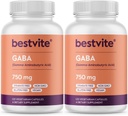 BESTVITE GABA 750mg per kapsel (240 vegetariske kapsler) (120 x 2) - Ingen stearater - Ingen Fillers - Vegan - Gluten Free - Ikke GMO