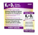 Webber Naturals K2 + D3 120 mcg / 1000 IE, understøtter sund immunfunktion - 220 bløddele