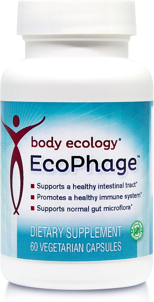 Krop Økologi EcoPhage Mea124; Bakteriophage Prebiotic and Probiotic Supplement Measurement 124; fremmer sund immunforsvar og støtter sund intestinal Tract Measurement 124; 60 Vegetar Count