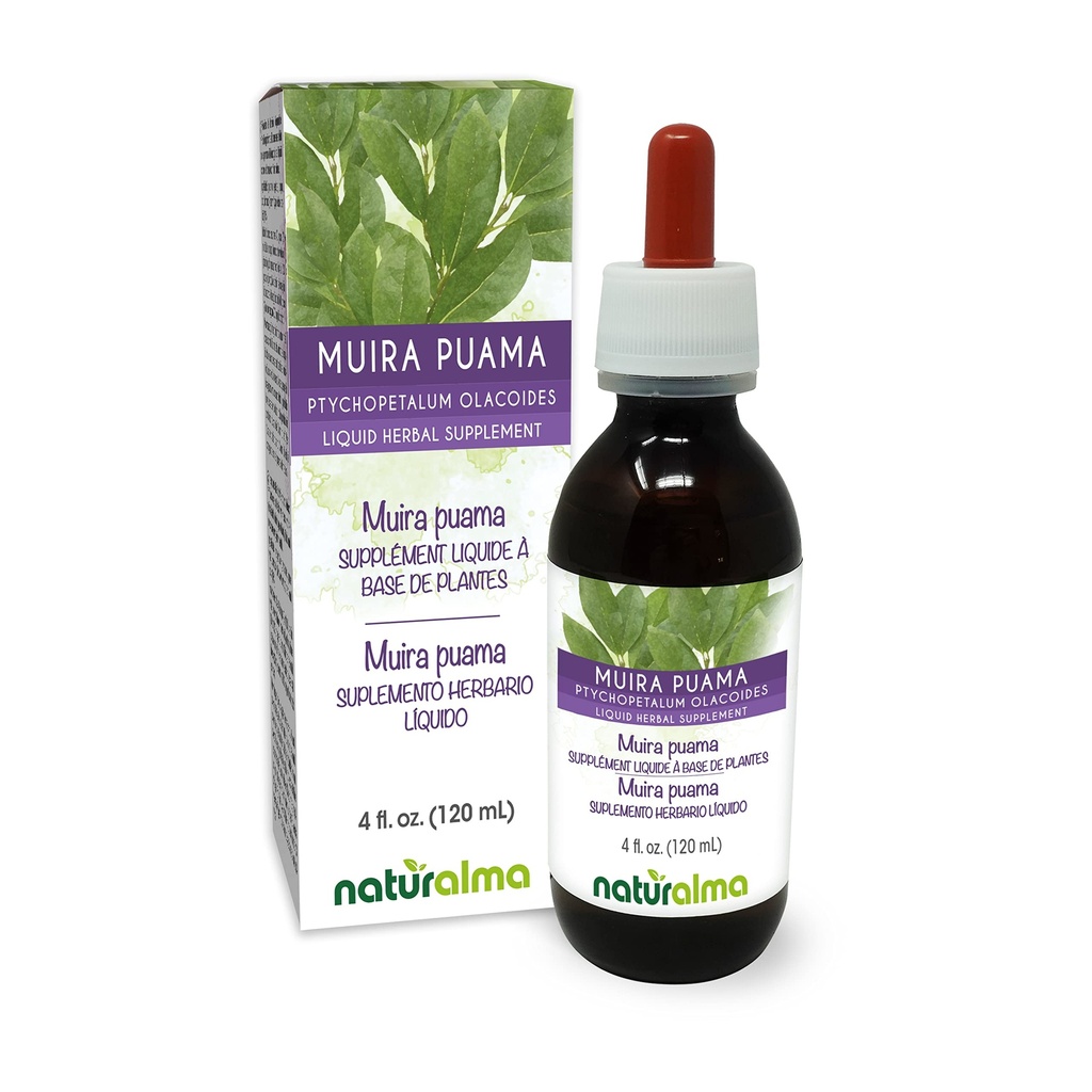 Naturalma Muira puama (Ptychopetalum olacoides) bark Alkohol- Free Tincture - 4 fl oz Liquid Extract in Drops - Herbal Supplement - Vegan