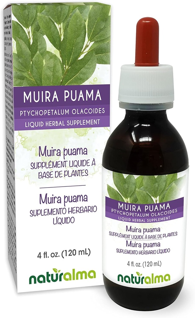 Naturalma Muira puama (Ptychopetalum olacoides) bark Alkohol- Free Tincture - 4 fl oz Liquid Extract in Drops - Herbal Supplement - Vegan