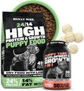 Bully Max 24 / 14 High Protein Puppy Food (5lbs.) og Puppy Vitaminer (30 tyggetabletter) for udvikling & vækst bundle - Muskel, immunforsvar, ben & fordøjelsesstøtte i små og store Breed Puppies
