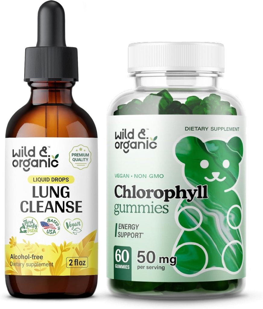Wild & Organic Lung Cleanse Tinktur 2 fl oz & Chlorophyll Gummies 60 Chews