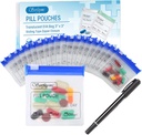 Serfeymi 32 Pcs Zipered Pill Pouches Organizer Plastic Tasker 3 X 3 Tommer 12 mil Self Sealing med Slide Lock Writable Label Gennemsigtig rejse medicin opbevaring taske sag og 1 Pc Marker- blå