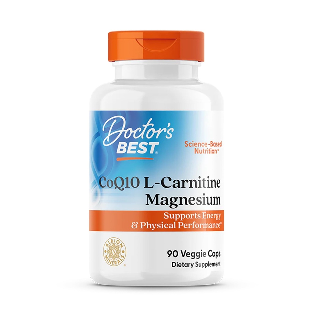 Doctor 's Best Coq10 / l-Carnitin / Magnesium Unique Blend, understøtter energi, muskelmasse & muskel Inddrivelse, Veggie Caps, 90Count