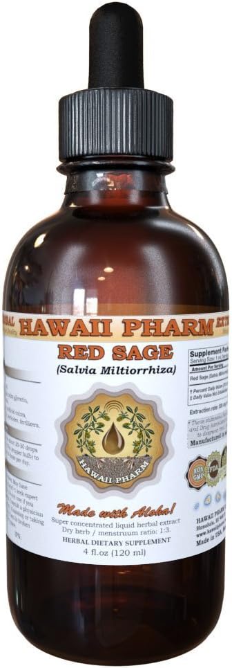 Hawaii iPharm Red Sage (Salvia Miltiorrhiza) Liquid Extract, Tincture, Herbal Supplement, Lavet i USA, 2 fl.oz
