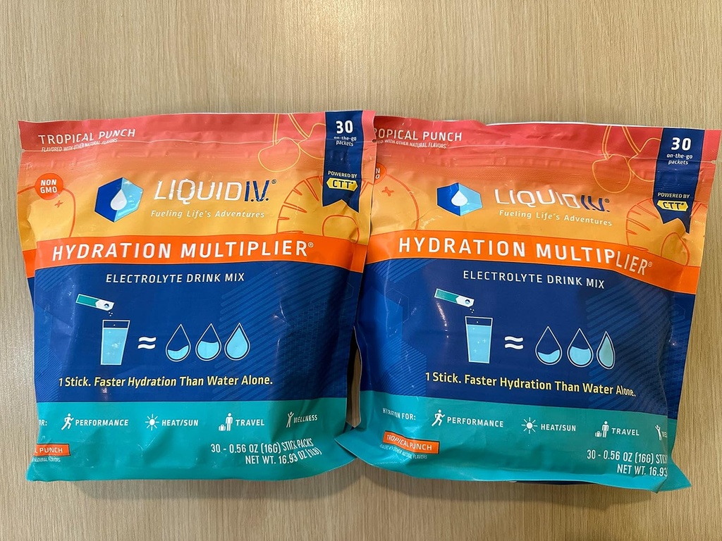 Flydende I.V. Hydrationsmultiplikator, Tropical Punch Flavor 2 poser (2X30 pakninger), 1 greve (pakke med 2)