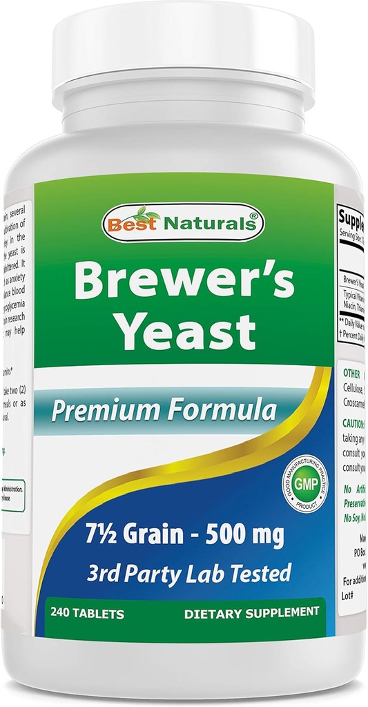 Bedste Naturals, Brewers Gær, 7-1 / 2 Korn med vitamin B1, vitamin B2, 1000 mg 240 tabletter (240 greve (pakke med 1))