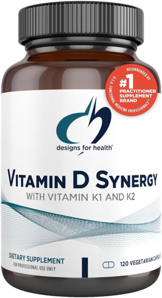 Design for sundhed D-vitamin Synergy - 2000 IE D-vitamin med K tillæg - understøtter sunde moods, ben sundhed + immunforsvar for voksne - VIT D3 + vitamin K - Gluten Free + non- GMO (120 kapsler)
